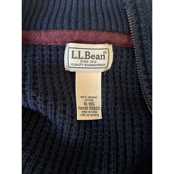 LL Bean Men's‎ Waffle Knit Full Zip Organic Cotton Sz XL Grandpa Navy Blue - Picture 3 of 13